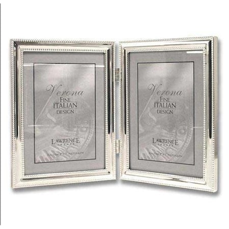 Blueprints 5x7 Hinged Double - Vertical - Metal Picture Frame Silver-Plate with Delicate Beading BL92394